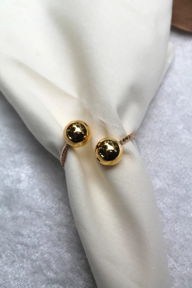 12 Adet Gold Bead Metal Halkalı Peçete Yüzüğü - 2