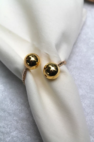 12 Adet Gold Bead Metal Halkalı Peçete Yüzüğü - 4