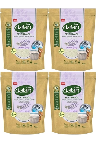 Dalan Doğal Granül Sabun Tozu 1kg Doğal Bebekler Için Lavanta Esintisi (4 Lü Set)