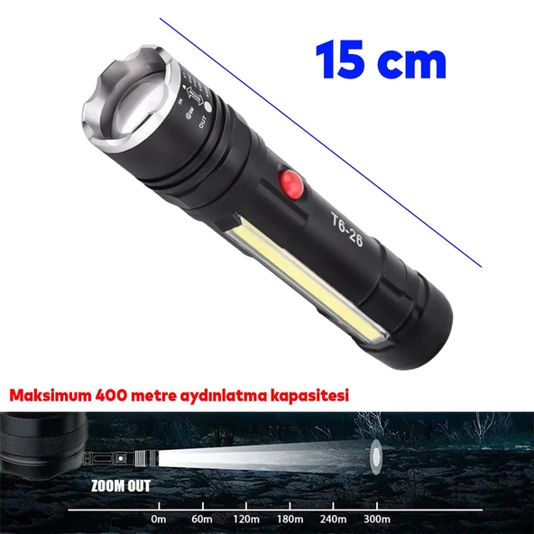 El Feneri Şarjlı P50 Led Işıldak Kamp Lambası Gece Uzun Menzil Aydınlatma 3800 Lümen Beyaz Işık - 4