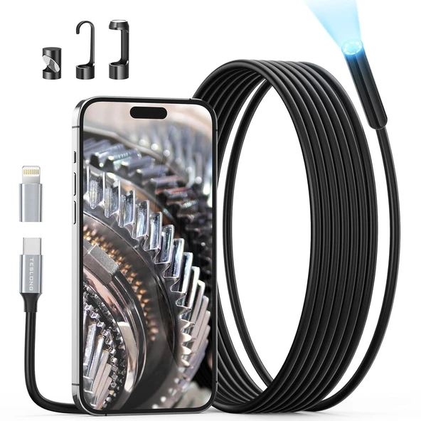 Teslong USB-C Boroskop Muayene Kamerası, 8 LED Işıklı - 3m Kablo - 8.5mm