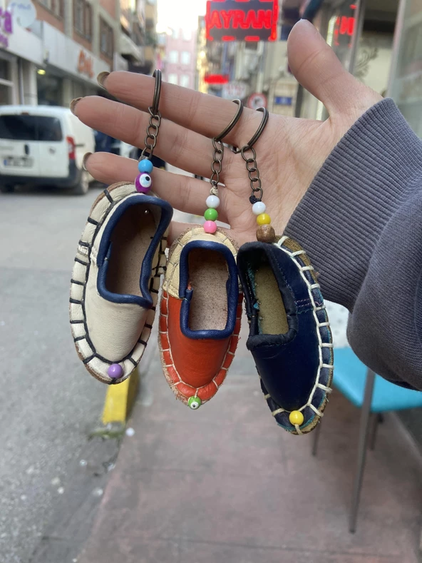 El Yapımı %100 Hakiki Deri Anahtarlık Mini Çarık - Resim 5