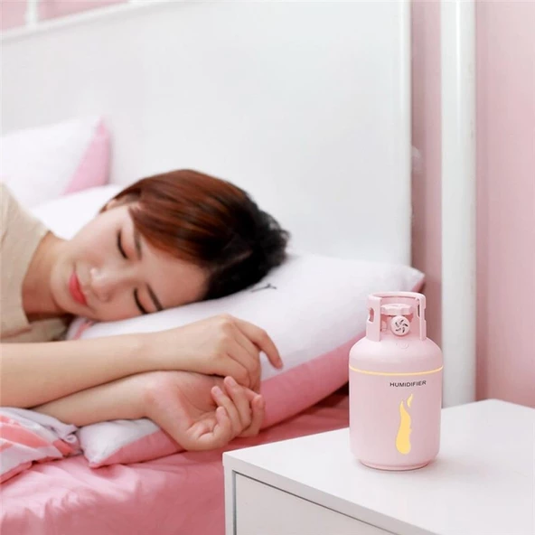 Tüp Şeklinde Hava Nemlendirici - Mini Fan + Led Lambalı Set PEMBE - 2