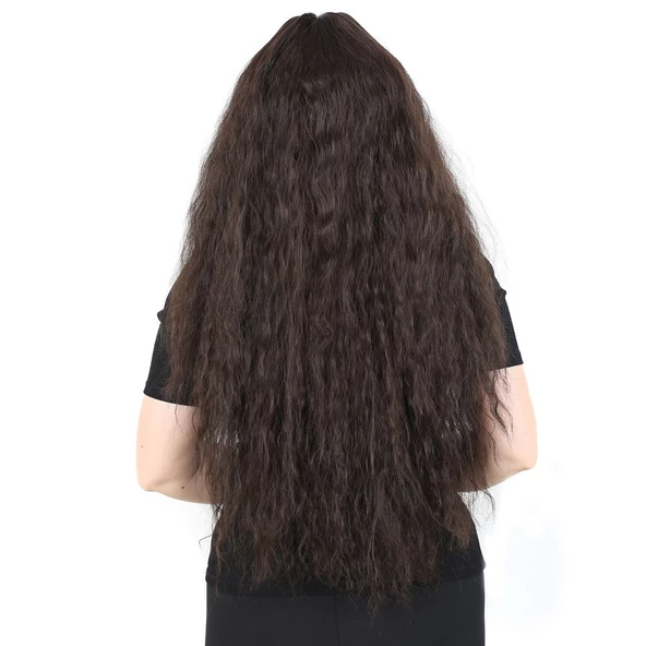 Uzun Perçemli Kabarık Dalgalı Fiber Sentetik Peruk - Kahverengi - Resim 4