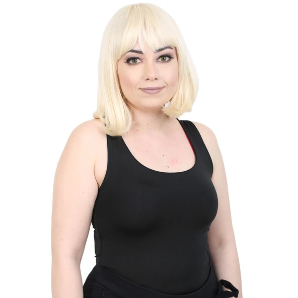 Kısa Küt Perçemli Fiber Sentetik Peruk - Platin ürün görseli