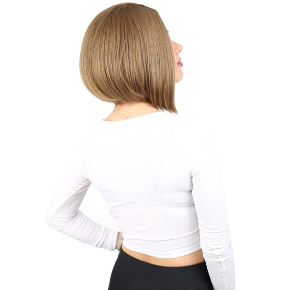 Kahkülsüz Düz Kısa Fiber Sentetik Peruk - Bebek Kumralı - Resim 2