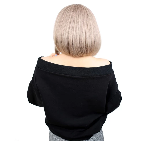 Kahkülsüz Düz Kısa Fiber Sentetik Peruk - Küllü Bebek Sarı - Resim 4