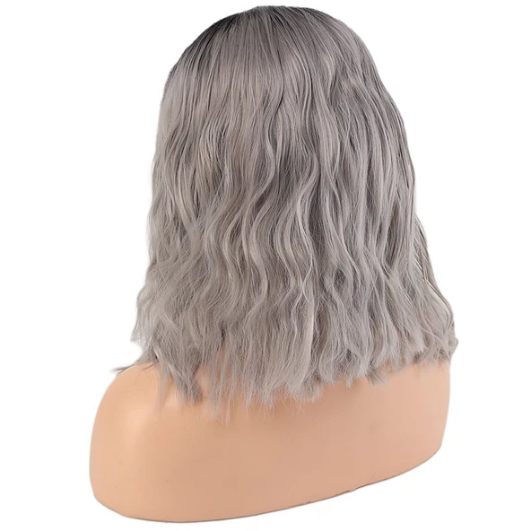 Fiber Sentetik Dalgalı Kısa Tül Peruk - Siyah Gri Ombreli ürün görseli