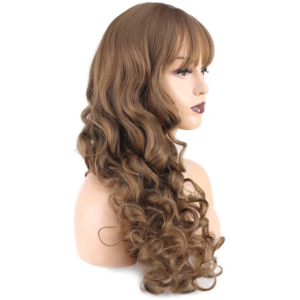 Dalgalı Perçemli Uzun Fiber Sentetik Peruk - Bebek Kumralı - Resim 3