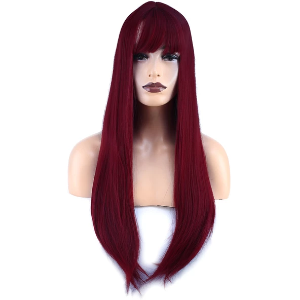 Düz Perçemli Uzun Fiber Sentetik Peruk - Kızıl ürün görseli