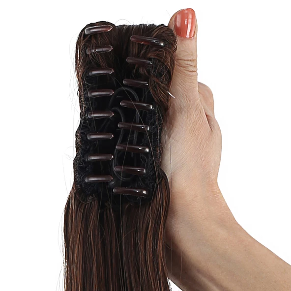 Tokalı Düz At Kuyruğu - Kahve Karamel - Resim 4