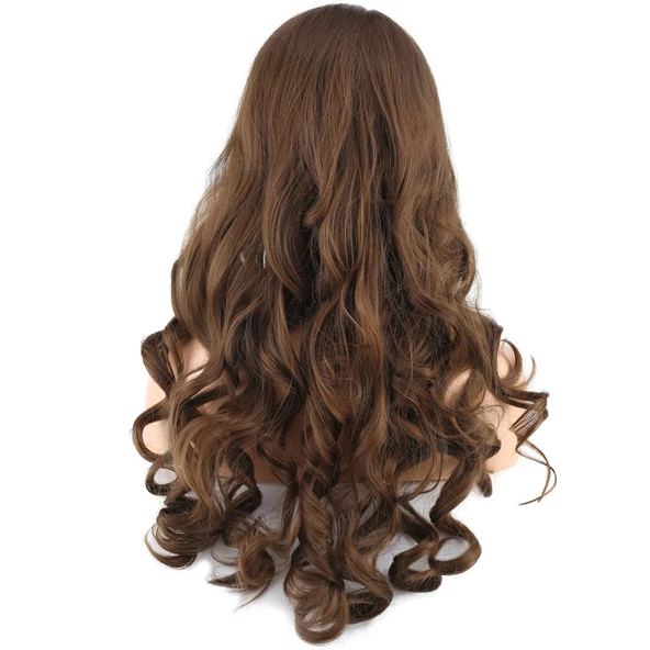 Dalgalı Perçemli Uzun Fiber Sentetik Peruk - Koyu Kumral - Resim 4