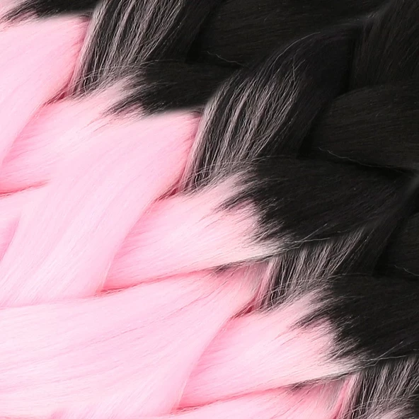 Afrika Örgülük Sentetik Ombreli Saç 100 Gr. - Siyah / Şeker Pembe - Resim 2