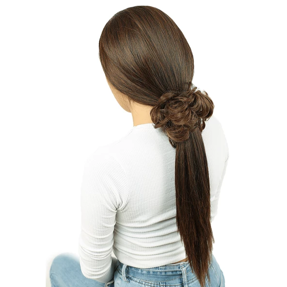 Saçlı Lastikli Topuz Toka - Karamel ürün görseli