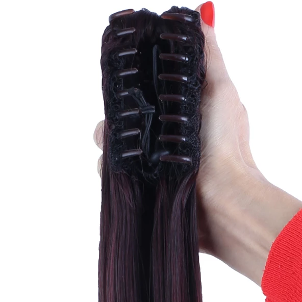 Tokalı Düz At Kuyruğu - Koyu Kızıl ürün görseli