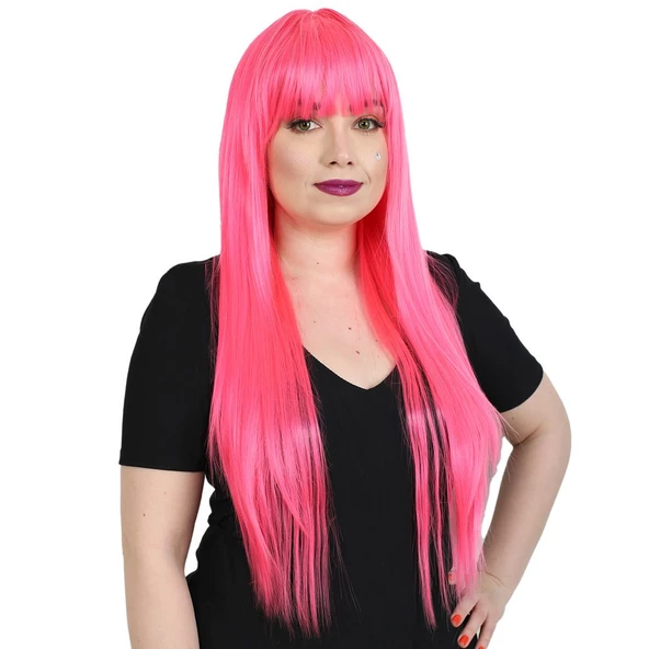 Uzun Kahküllü Fiber Sentetik Peruk - Neon Pembe ürün görseli