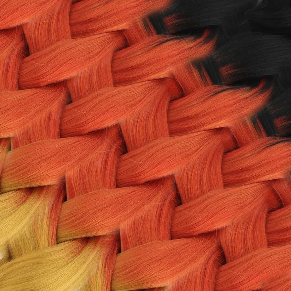 Afrika Örgüsü Ve Rasta İçin Sentetik Ombreli Saç - Siyah / Bakır / Karamel - Resim 2