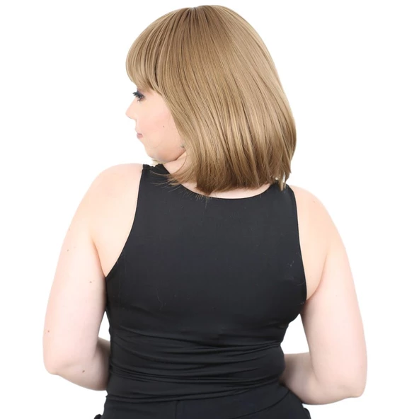 Kısa Küt Perçemli Fiber Sentetik Peruk - Bebek Kumralı - Resim 2