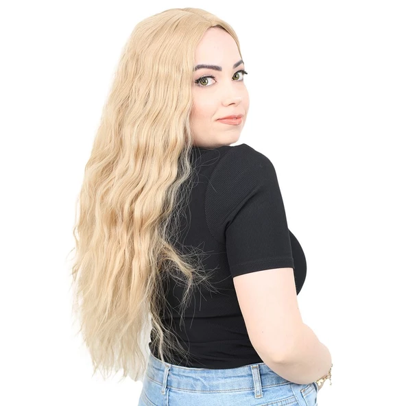 Kabarık Dalgalı Uzun Fiber Sentetik Peruk - Balköpüğü - Resim 2