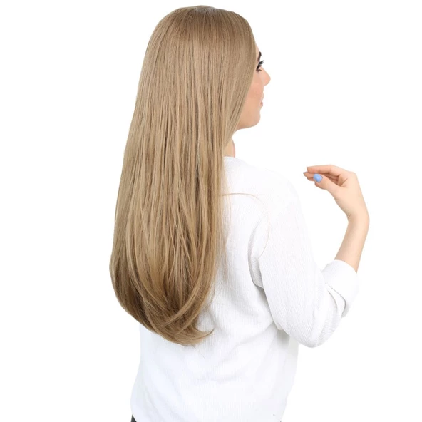 Fiber Sentetik Uzun Düz Peruk - Bebek Kumralı - Resim 2