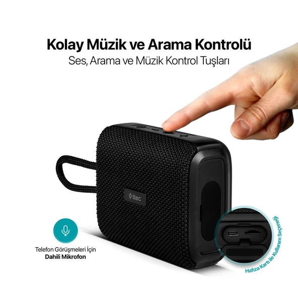 Ttec BT5.1V IPX6 Su Geçirmez Çift Sürücülü Taşınabilir Kablosuz Hoparlör Speaker, Askılıklı Mikforonlu Hoparlör - 2