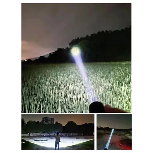 El Feneri Şarjlı P50 Led Işıldak Kamp Lambası Gece 800 metre Uzun Menzil Aydınlatma  Beyaz Işık - 6