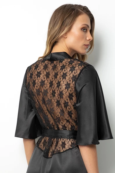 DoReMi Sırtı Dantelli Saten Sabahlık - Resim 7