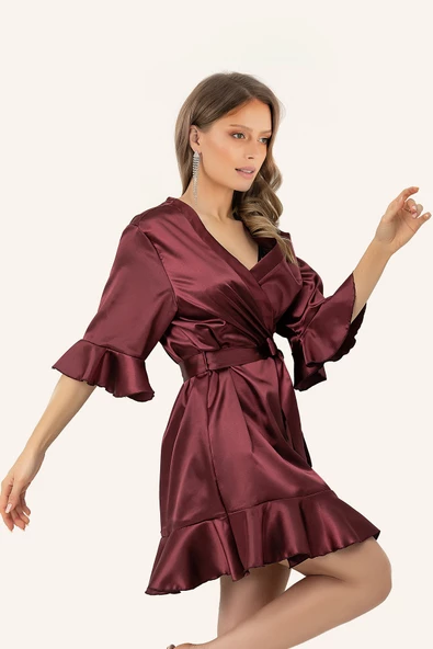 DoReMi Kuşaklı Fırfırlı Saten Sabahlık - 6