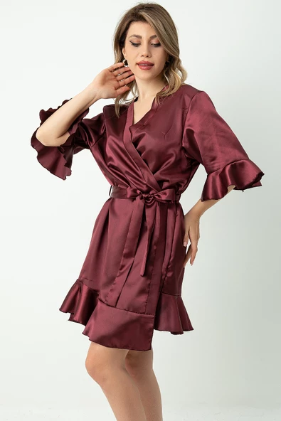 DoReMi Kuşaklı Fırfırlı Saten Sabahlık - 2