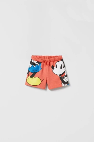 Unisex Çocuk Mickey Mouse Baskılı Pamuklu Bisiklet Yaka T-shirt ve Şort Alt Üst Takım - 5