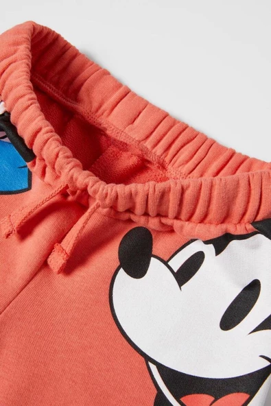 Unisex Çocuk Mickey Mouse Baskılı Pamuklu Bisiklet Yaka T-shirt ve Şort Alt Üst Takım - 6