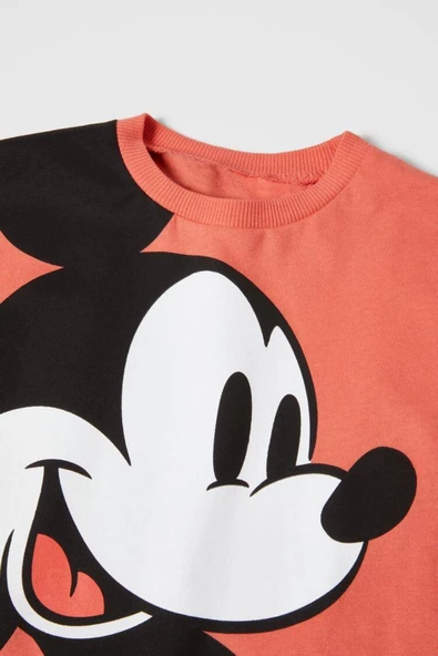 Unisex Çocuk Mickey Mouse Baskılı Pamuklu Bisiklet Yaka T-shirt ve Şort Alt Üst Takım - 3