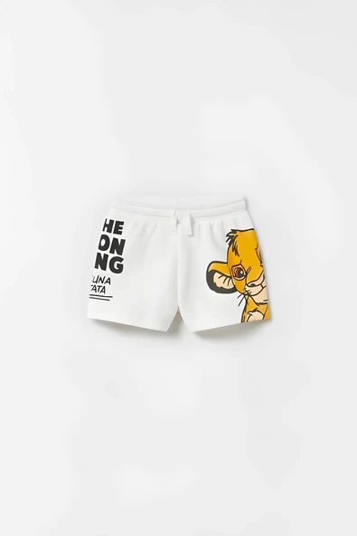 Unisex Çocuk Aslan Lion King Baskılı Pamuklu Bisiklet Yaka Beyaz T-shirt ve Şort Alt Üst Takım - 4