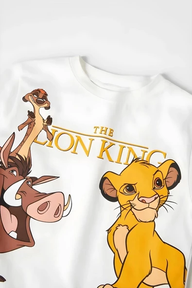 Unisex Çocuk Aslan Lion King Baskılı Pamuklu Bisiklet Yaka Beyaz T-shirt ve Şort Alt Üst Takım - 6
