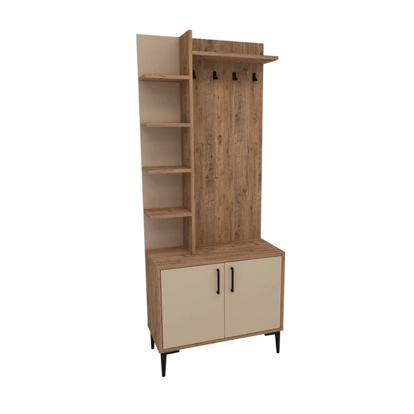 Arnetti Julendor Portmanto, 2 Kapaklı 6 Raflı Askılıklı, Atlantik Çam Bej - 4