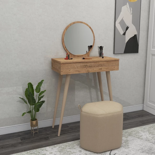 Arnetti Siena Aynalı Ahşap Ayaklı Çekmeceli Makyaj Masası Atlantik Çam - 3