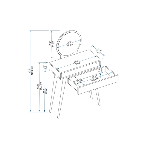 Arnetti Siena Aynalı Ahşap Ayaklı Çekmeceli Makyaj Masası Antrasit - 3