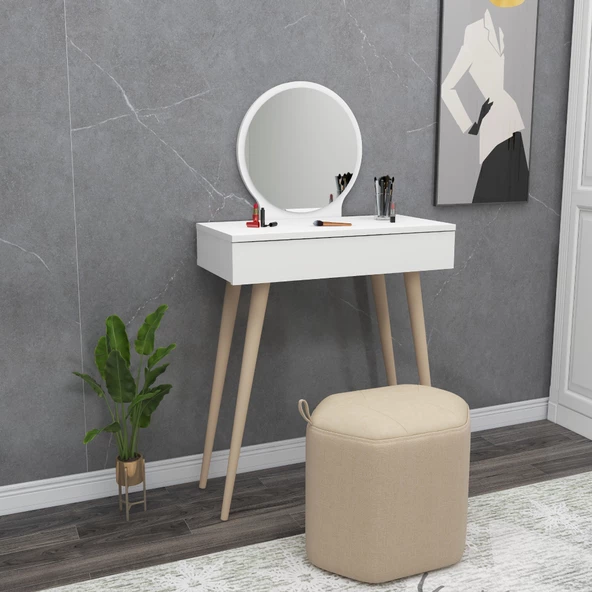 Arnetti Siena Aynalı Ahşap Ayaklı Çekmeceli Makyaj Masası Beyaz - 2