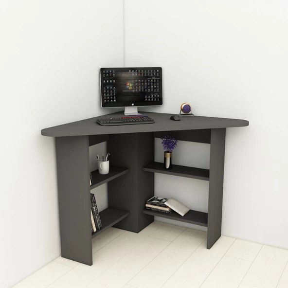 Arnetti Corner Köşe Çalışma Masası Bilgisayar Masası Yer Kaplamaz Ofis Masası Antrasit - 2