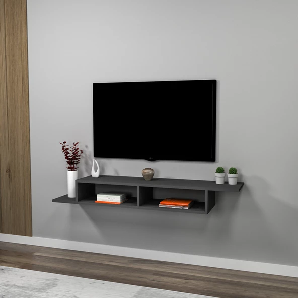 Arnetti Muson Televizyon Sehpası Raflı Duvara Monte TV Sehpası Antrasit - 3