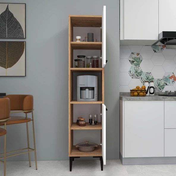 Arnetti Daminol Mutfak ve Banyo Dolabı 2 Kapaklı 5 Raflı Çok Amaçlı Dolap Atlantik Çam Beyaz - 4