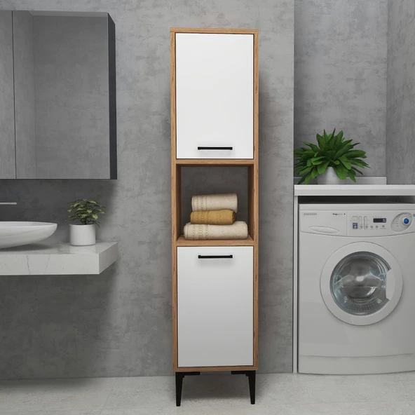 Arnetti Daminol Mutfak ve Banyo Dolabı 2 Kapaklı 5 Raflı Çok Amaçlı Dolap Atlantik Çam Beyaz - 2