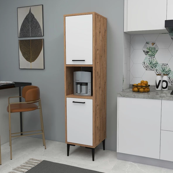 Arnetti Daminol Mutfak ve Banyo Dolabı 2 Kapaklı 5 Raflı Çok Amaçlı Dolap Atlantik Çam Beyaz - 3