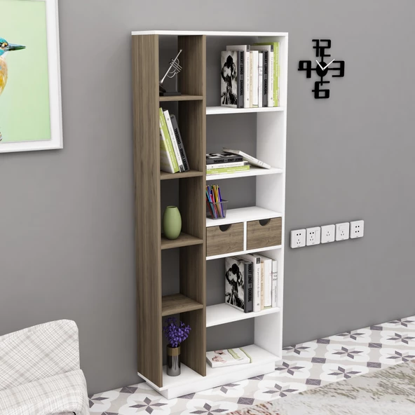 Arnetti Luma 10 Bölmeli 2 Dolaplı Modern Kitaplık Beyaz Ceviz - Luma - 2