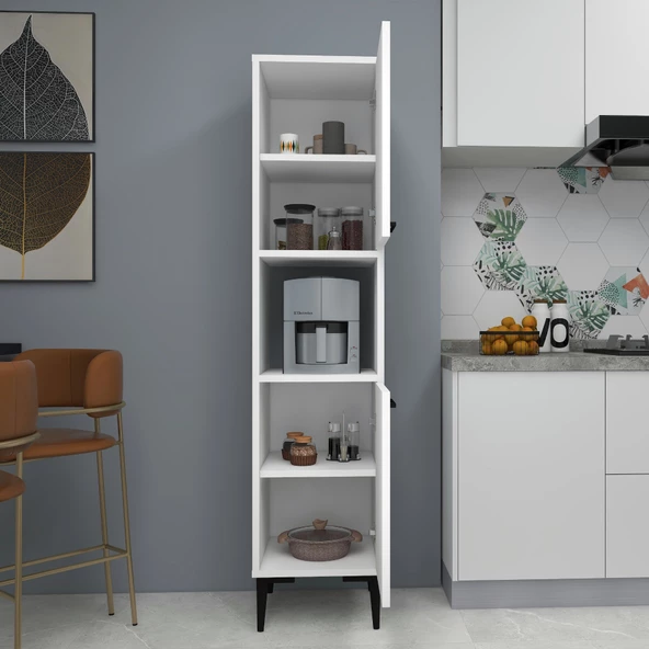 Arnetti Daminol Mutfak ve Banyo Dolabı 2 Kapaklı 5 Raflı Çok Amaçlı Dolap Beyaz - 4