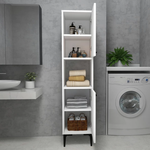 Arnetti Daminol Mutfak ve Banyo Dolabı 2 Kapaklı 5 Raflı Çok Amaçlı Dolap Beyaz - 5