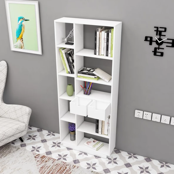 Arnetti Luma 10 Bölmeli 2 Dolaplı Modern Kitaplık Beyaz - Luma - 3