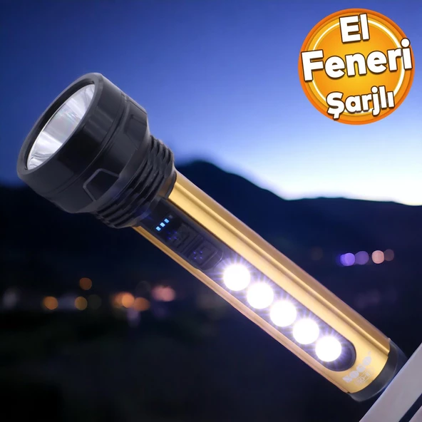 El Feneri Şarjlı Led Işıldak Kamp Lambası Gece Aydınlatma 5 W + 3 W Beyaz Işık 1800 mAh