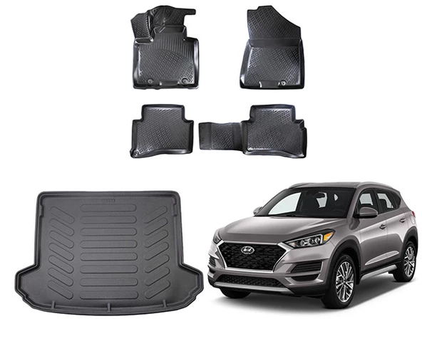 Hyundai Tucson 2015-2020 Rizline 3D Havuzlu Paspas ve Bagaj Havuzu Set Siyah ürün görseli