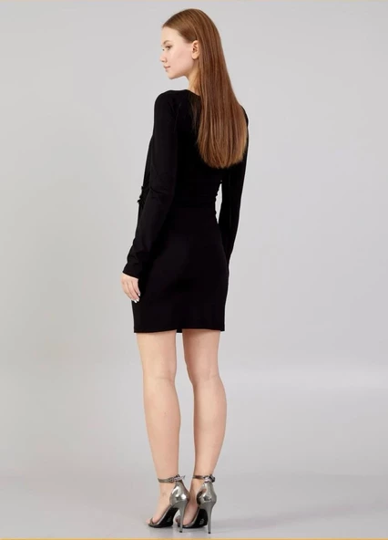 Modatalika Kadın Mini Taş Detaylı Uzun Kol Şık Mini Elbise - Resim 6